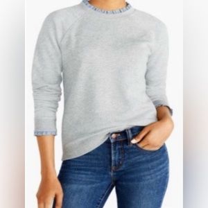 J Crew Chambray Ruffle Trim Gray Sweatshirt